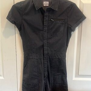 RVCA Women's Short Sleeve Zip-Front Jumpsuit in Charcoal Black